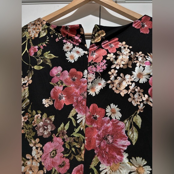 Adrianna Papell Black and Pink Floral Midi Dress - Picture 6 of 12